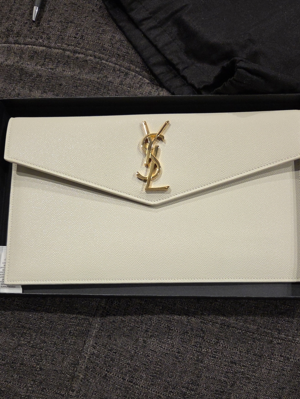 Saint Laurent Cream Medium Clutch with Gold YSL Monogram